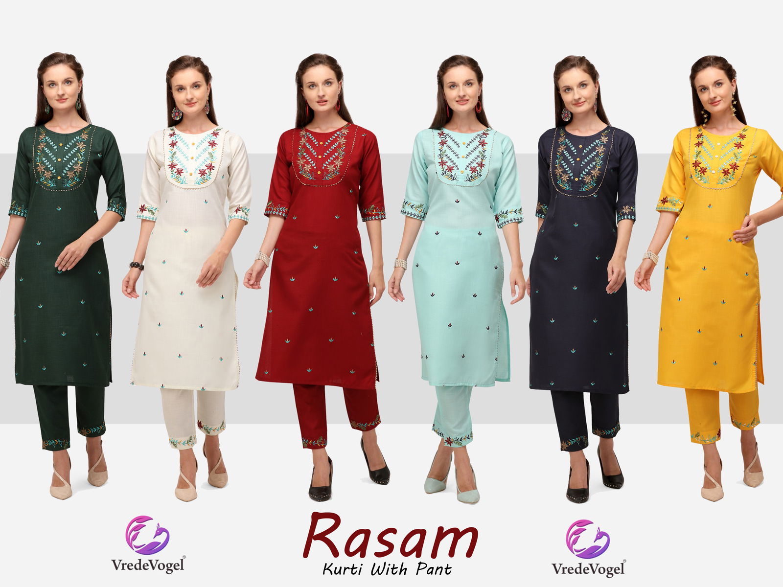 Vv Rasam Cotton Embroidery Work Fancy Ethnic Wear Kurti With Bottom Collection
